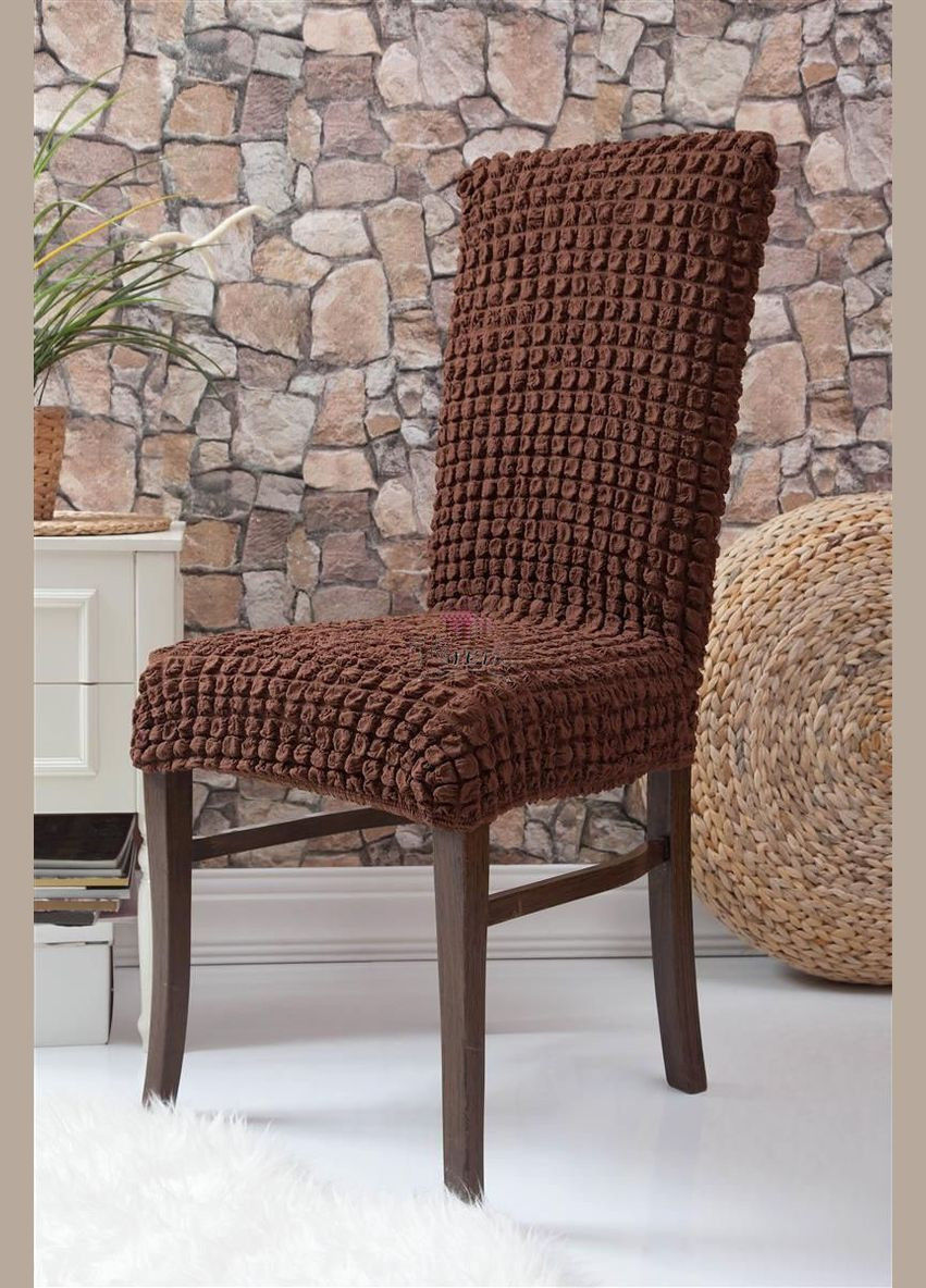 Чехлы натяжные на стулья без оборки (набор 6-шт) 10-201 Темно-коричневый Venera (268998112)