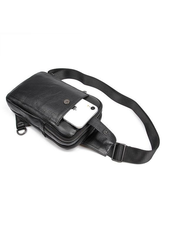 Сумка чоловіча через шкіряна плече в зернистій шкірі через плече слінг 14950 Чорний Vintage (302009025)