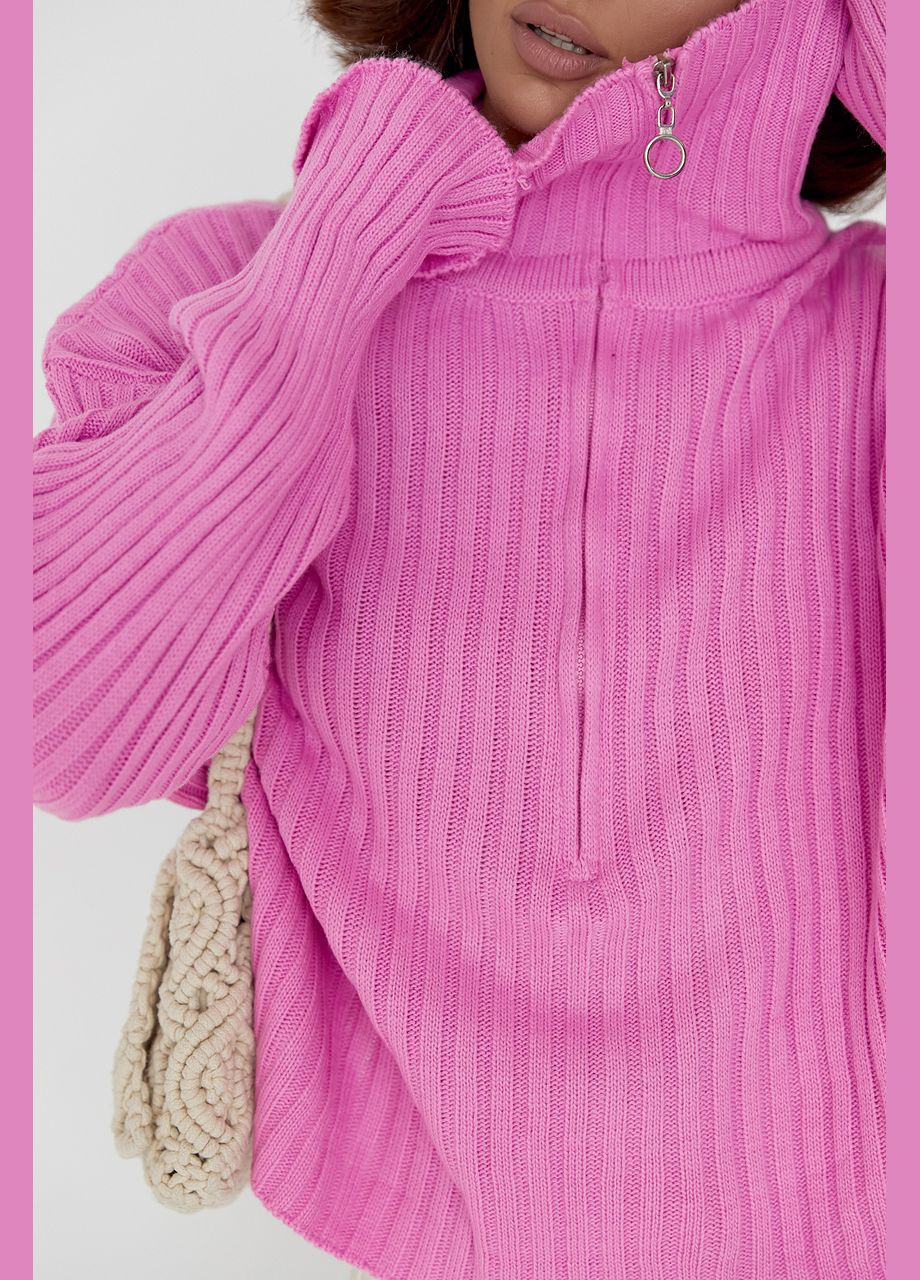 Рожевий демісезонний светр жіночий з блискавкою на комірі 01013 Lurex