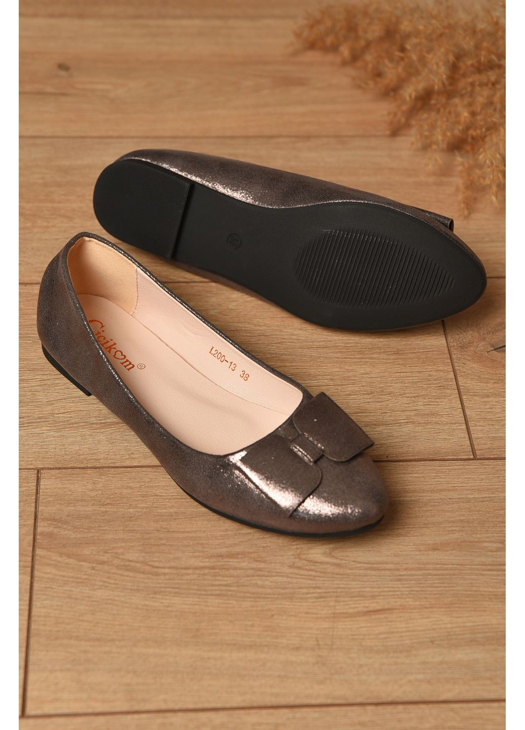 Женские балетки женские серого цвета Let's Shop | серые однотонные без декора искусственная кожа (348781860)