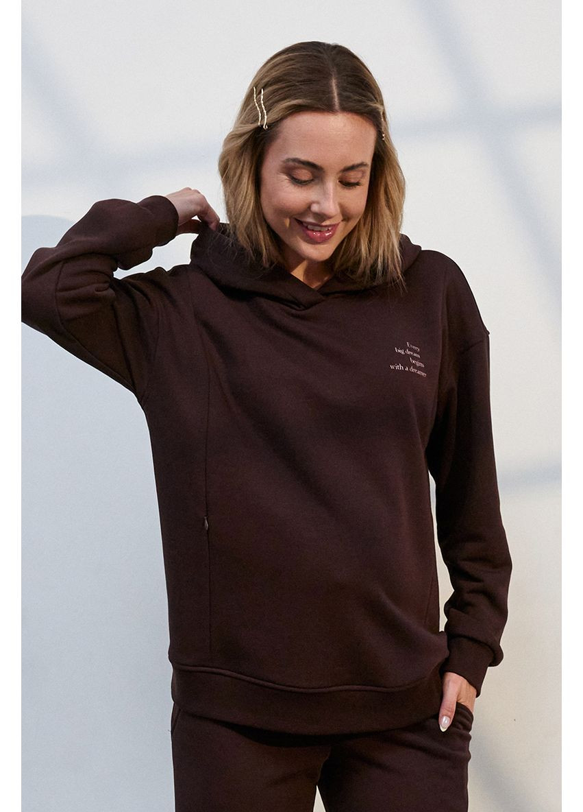 Удобное худи для беременных и кормящих трикотажное шоколадного цвета Юла мама (353222225)