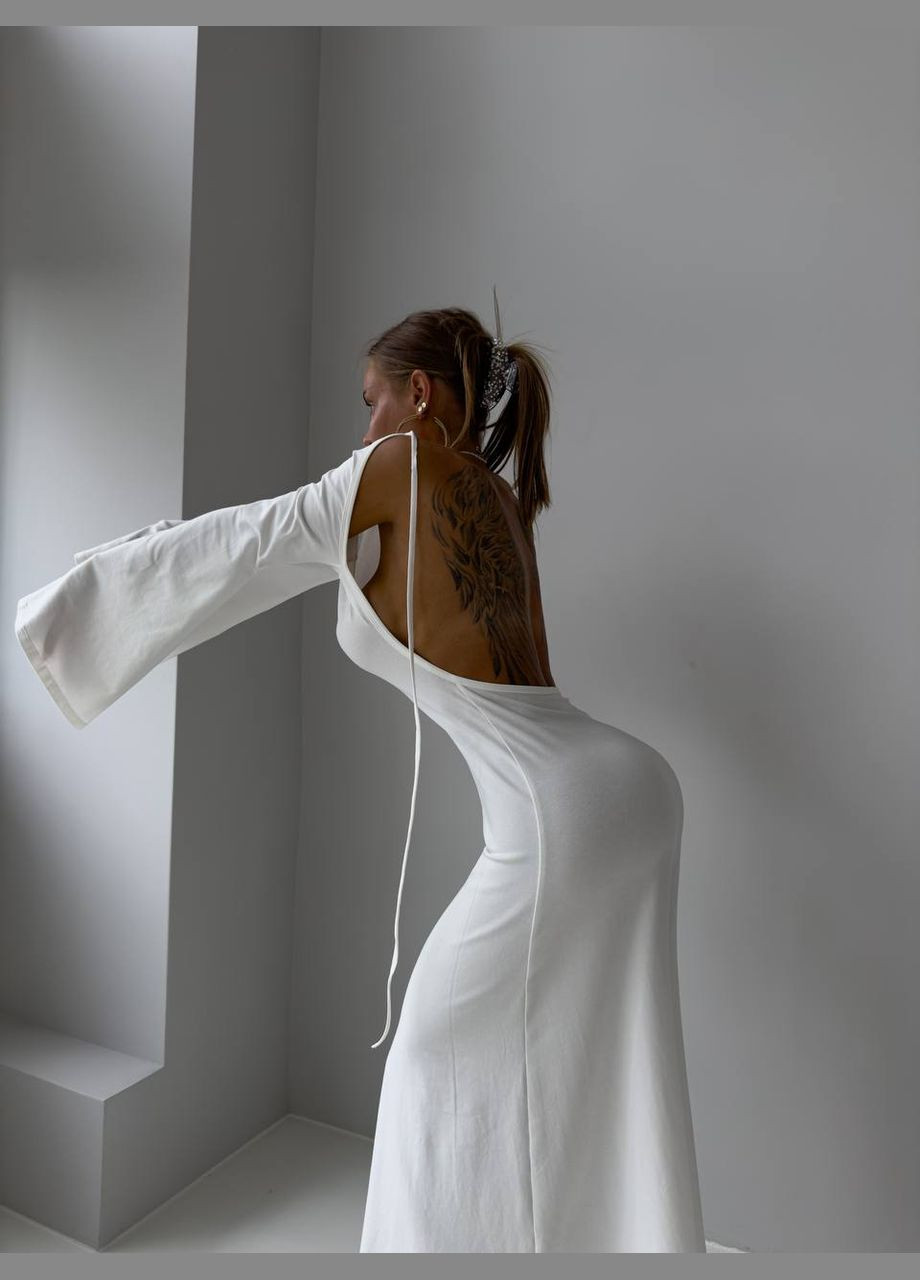 Молочна повсякденний сукня з відкритою спиною OLIAGARHO однотонна