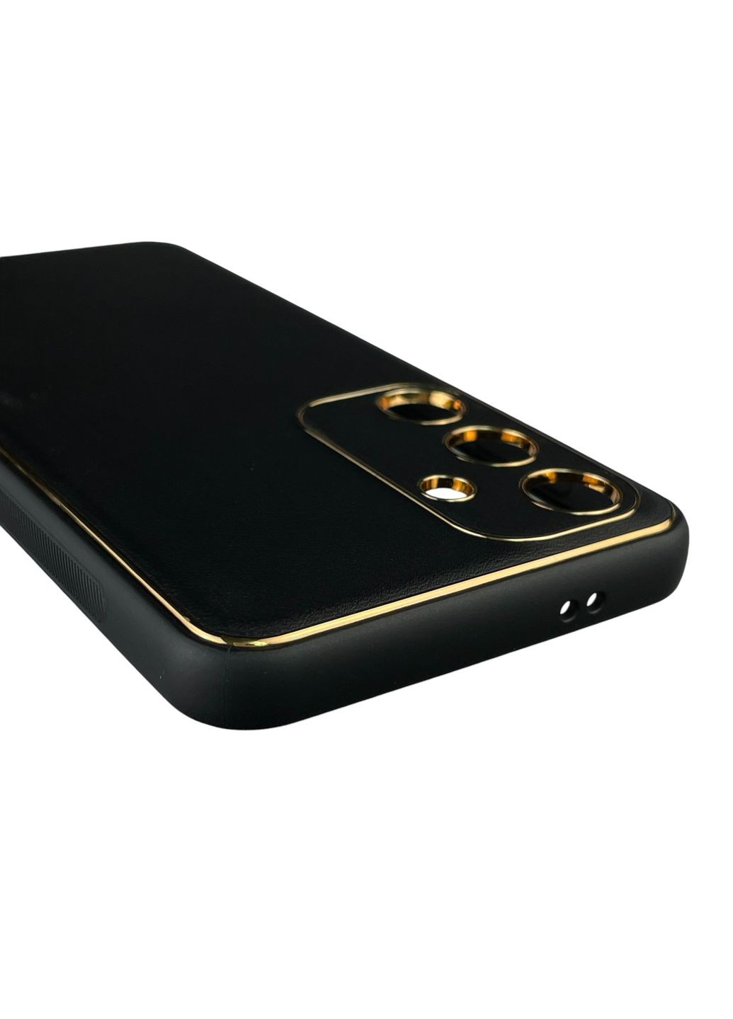 Чехол для Galaxy S24 (SM-S921B) кожаный с золотой окантовкой с защитой камеры на самсунг с24 чёрный Samsung (366022074)