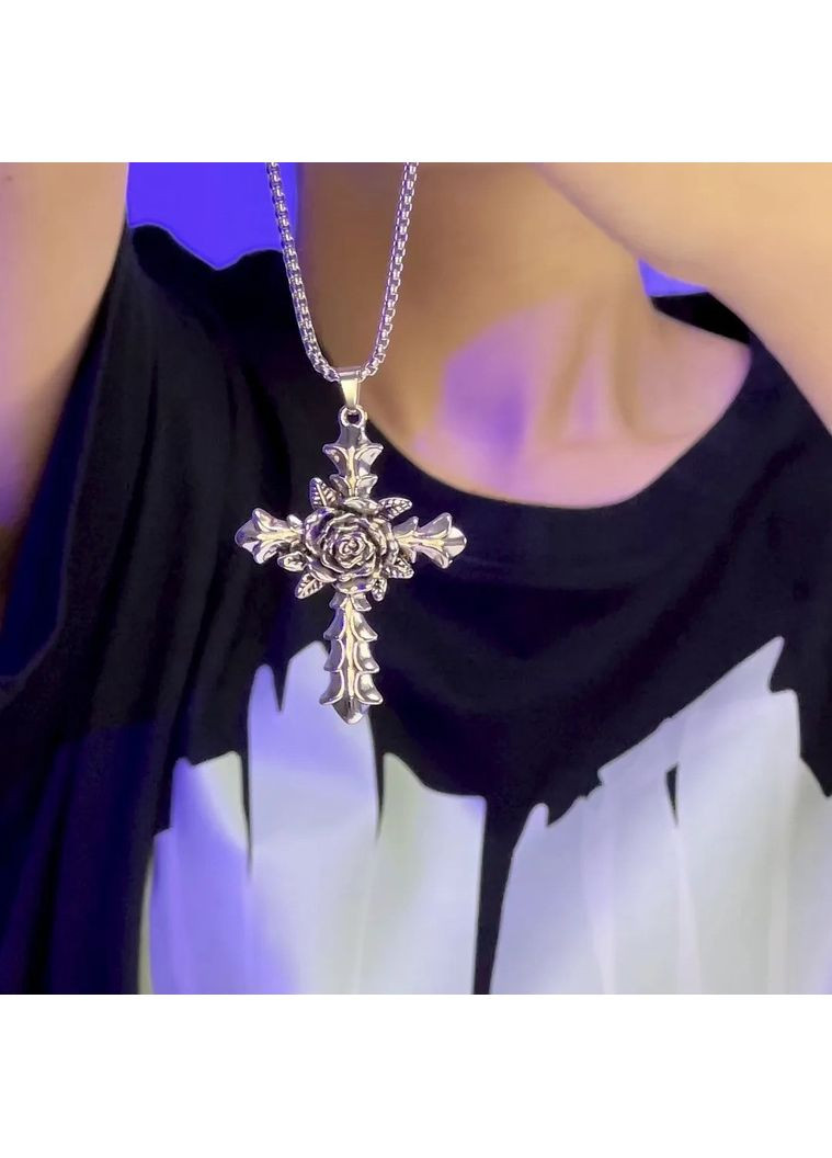 Ретро кулон хрест у вигляді троянди на ланцюжку євро-американський хіп-хоп стиль сріблястий AurumLux300 Liresmina Jewelry (286762138)