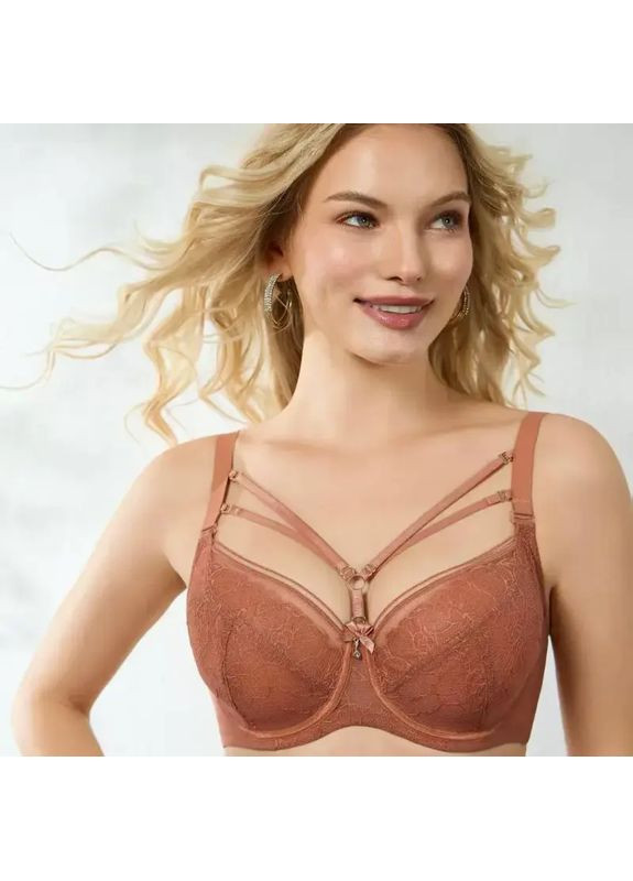 Кавовий мереживний бюстгальтер з м’якими чашками на кісточці та портупеєю CHLX