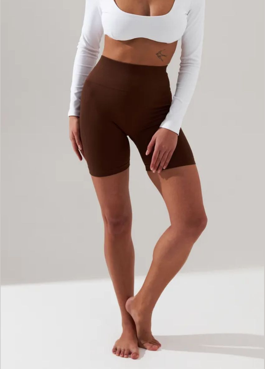 Велосипедки женские спортивные шорты с пуш-ап эффектом и высокой талией коричневые No Brand (338425441)