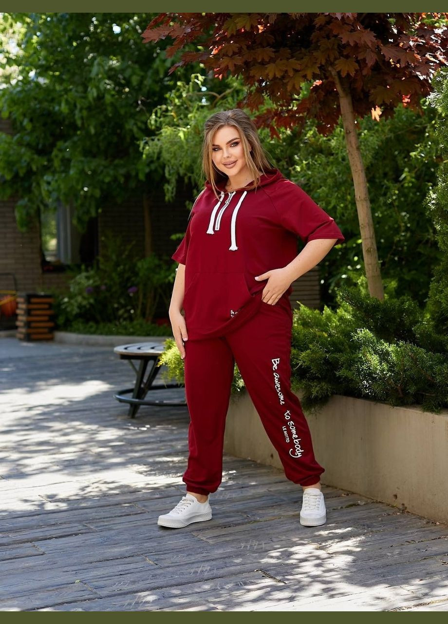 Женский бордо спортивный костюм батал летний трикотажный с капюшоном большие размеры Bonita Спортивний костюм (324747444)