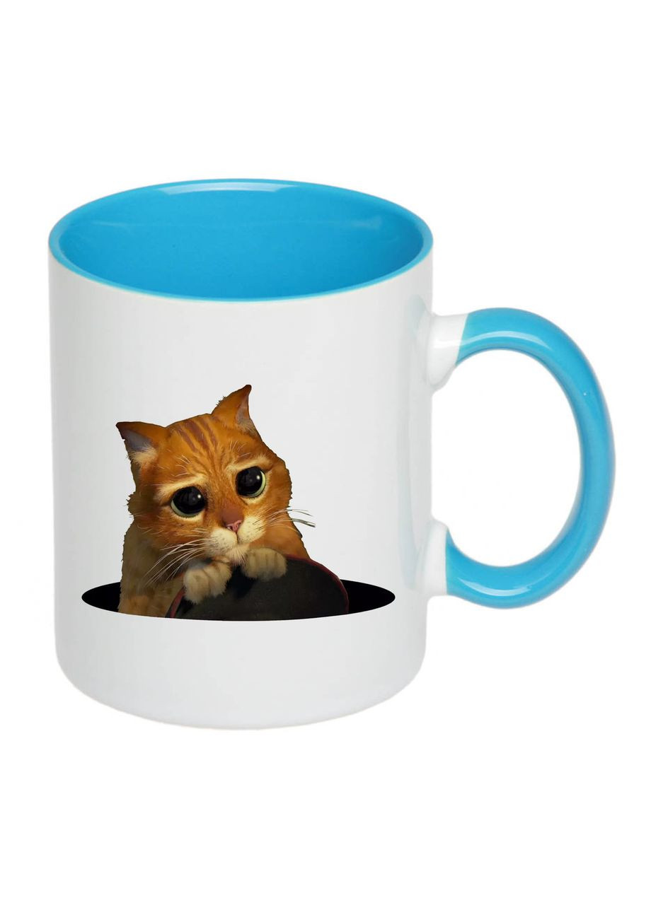 Чашка з друком "Кіт у чоботях" 330 мл (колір блакитний) (24786) No Brand (328265613)
