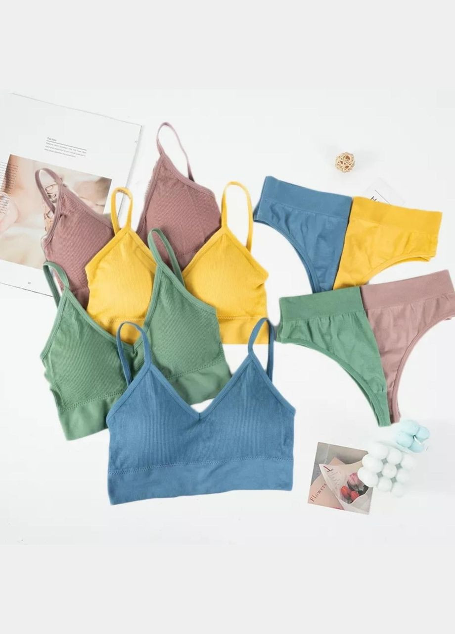 Жовтий демісезонний жіночий комплект спідньої білизни в рубчик s/m жовтий No Brand