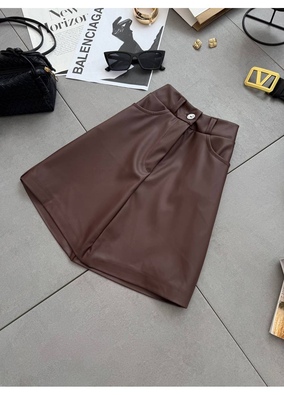 Темно-коричневая юбка новинка эко кожа классическая Україна