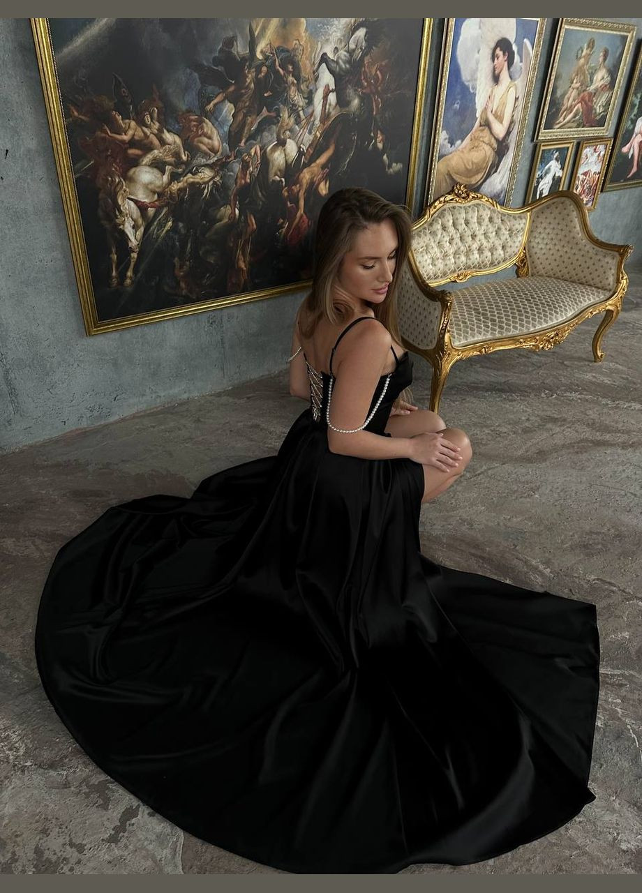 Черное праздничный, коктейльное, вечернее платье со съемными жемчужинами 💍 бэби долл, с пышной юбкой, с открытыми плечами, с корсетом Україна