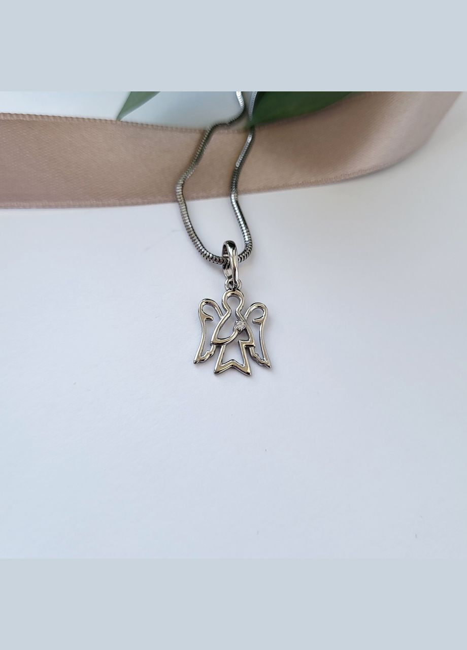 Срібна підвіска підвіс Янгол з білим каменем срібло 925 проби Родоване 89057б 0.74г No Brand (306741717)