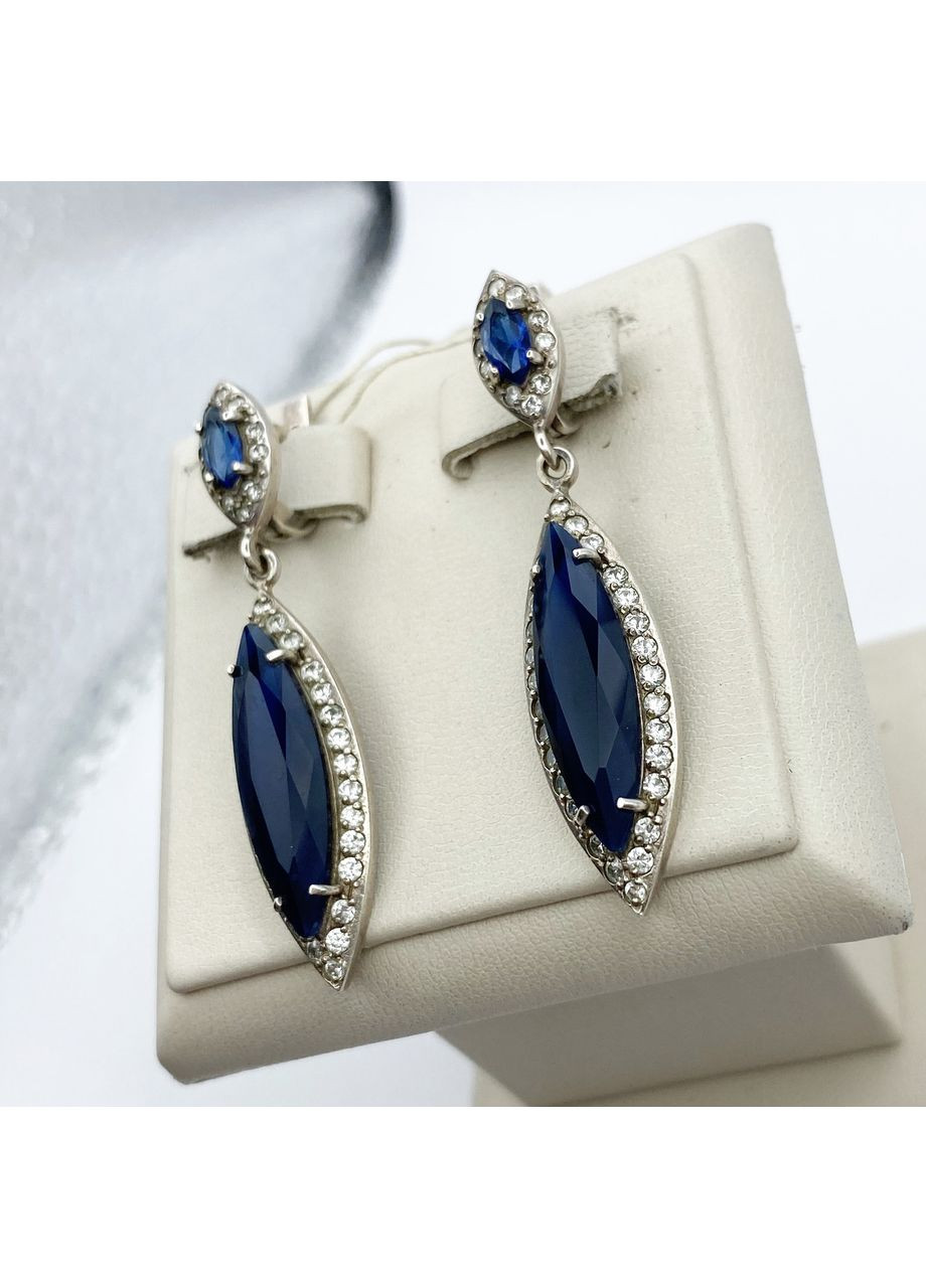 Серьги серебряные с сапфиром альпинитом и кубическим цирконием 8,34 г No Brand (369737035)