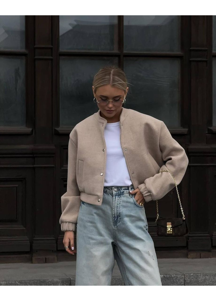 Бежеве демісезонне Пальто-бомбер з кашеміру "Міський хіт сезону" | Розмірна сітка в описі пальто-сорочка DK/DL Мода без кордонів