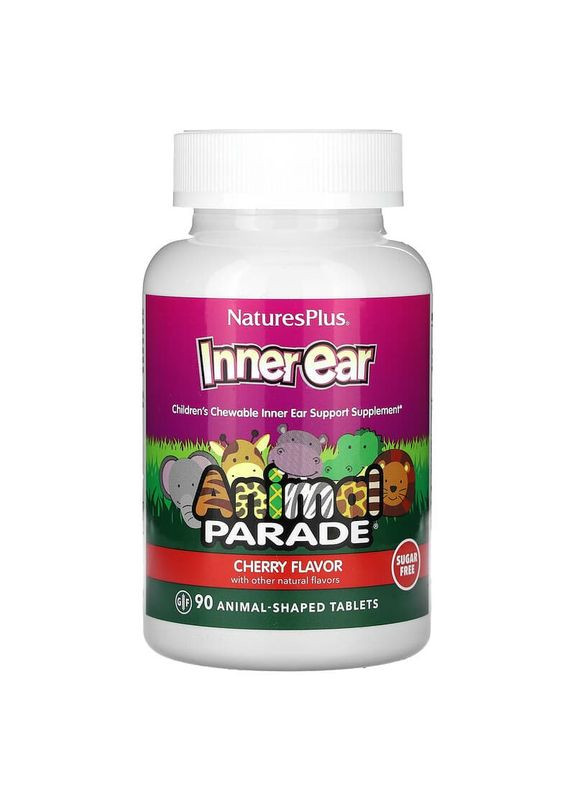 Здоров'я внутрішнього вуха для дітей Animal Parade 90 таблеток зі смаком вишні Nature's Plus (289770504)