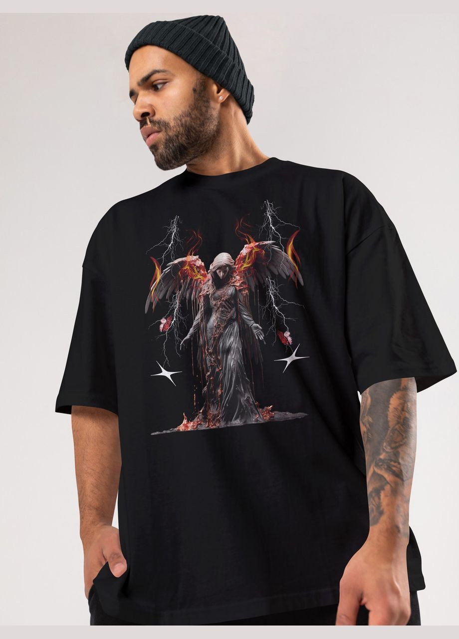 Черная мужская футболка оверсайз urban черная высокая плотность с длинным рукавом Mishe