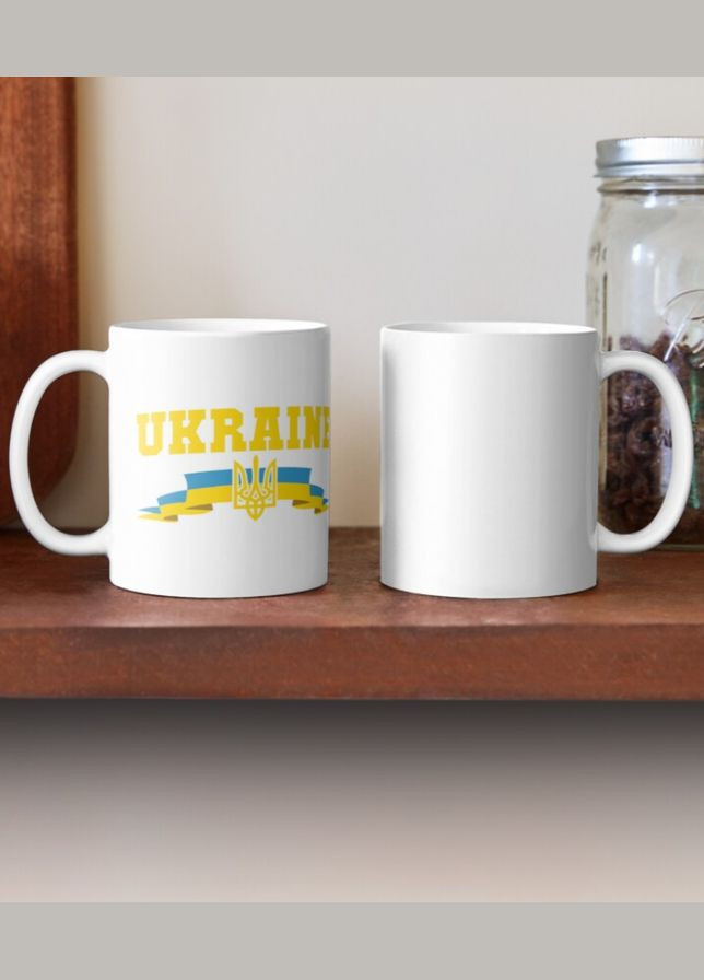 Чашка Керамічна Кружка з принтом Ukraine стрічка герб Біла 330 мл Orca (317320274)