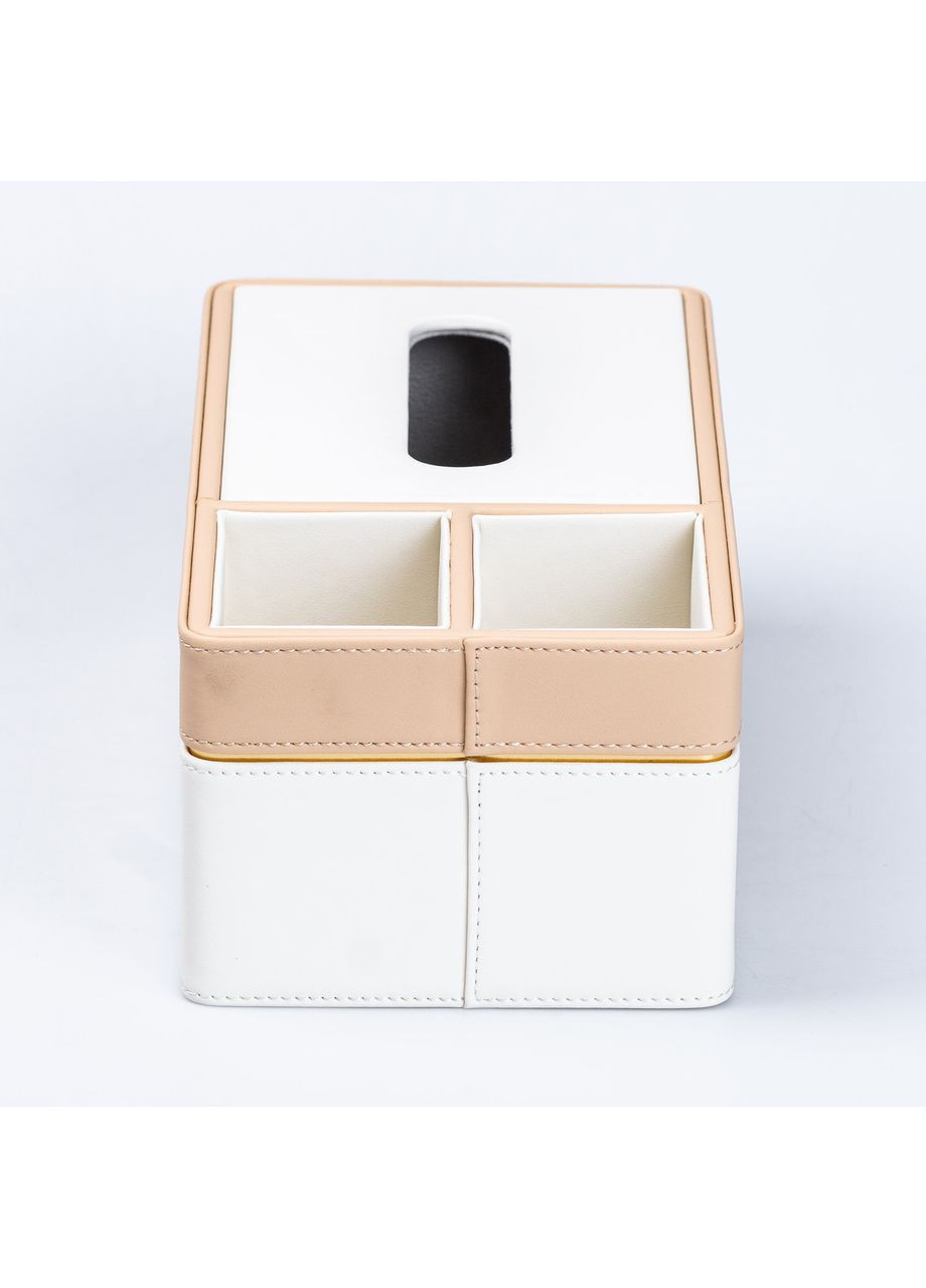 Серветниця-органайзер з еко-шкіри 3 відділення 27*14*'10 см Білий з бежевим TS Kitchen (360456930)