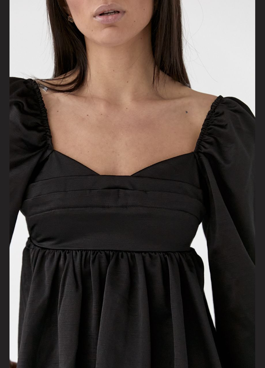 Чорна вечірня атласна сукня-міні з пишною спідницею та з відкритою спиною 6000 Lurex однотонна