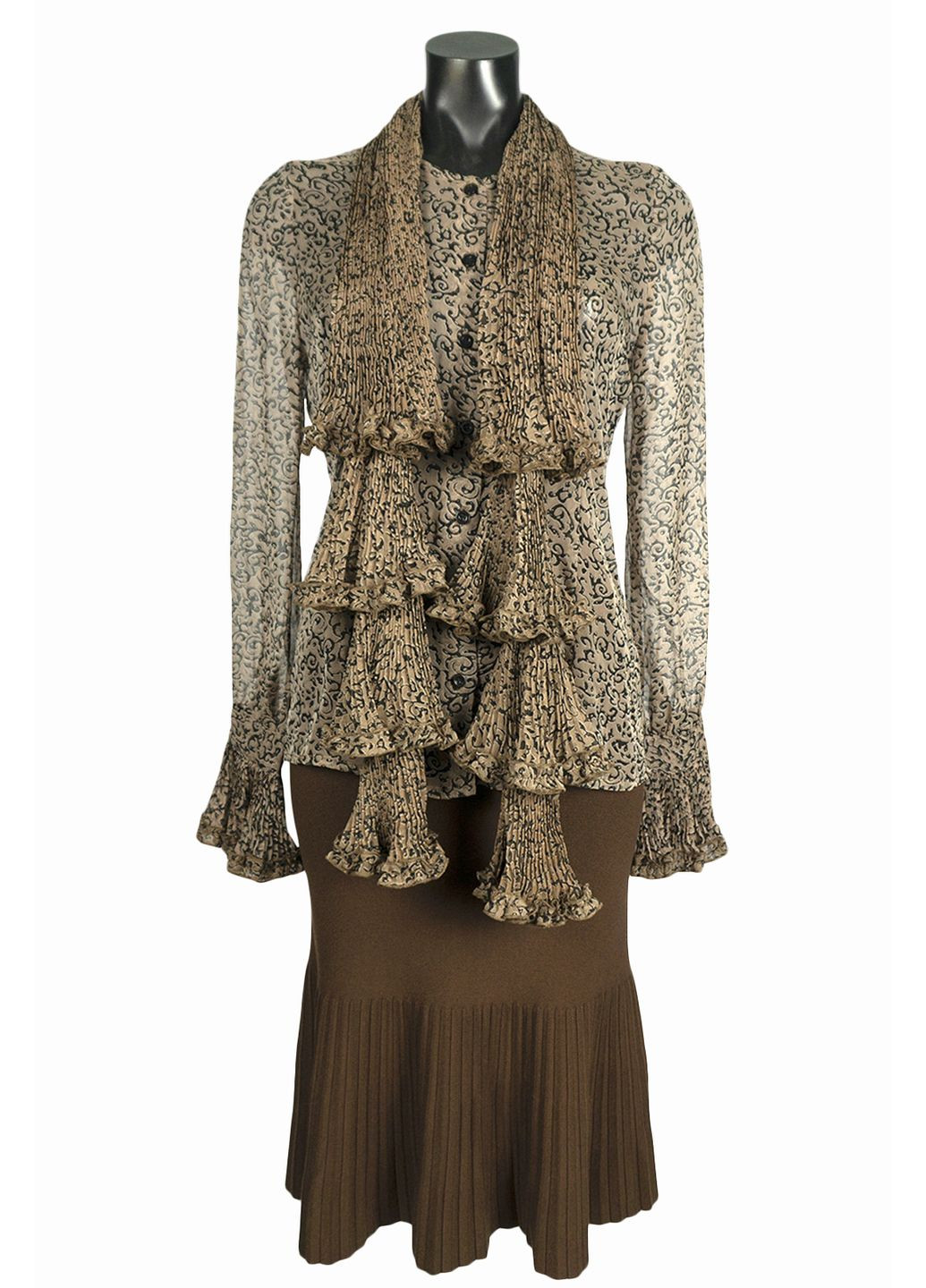 Бежевая женская шифоновая блуза с шарфом lw-116679-1 черный Forza Viva