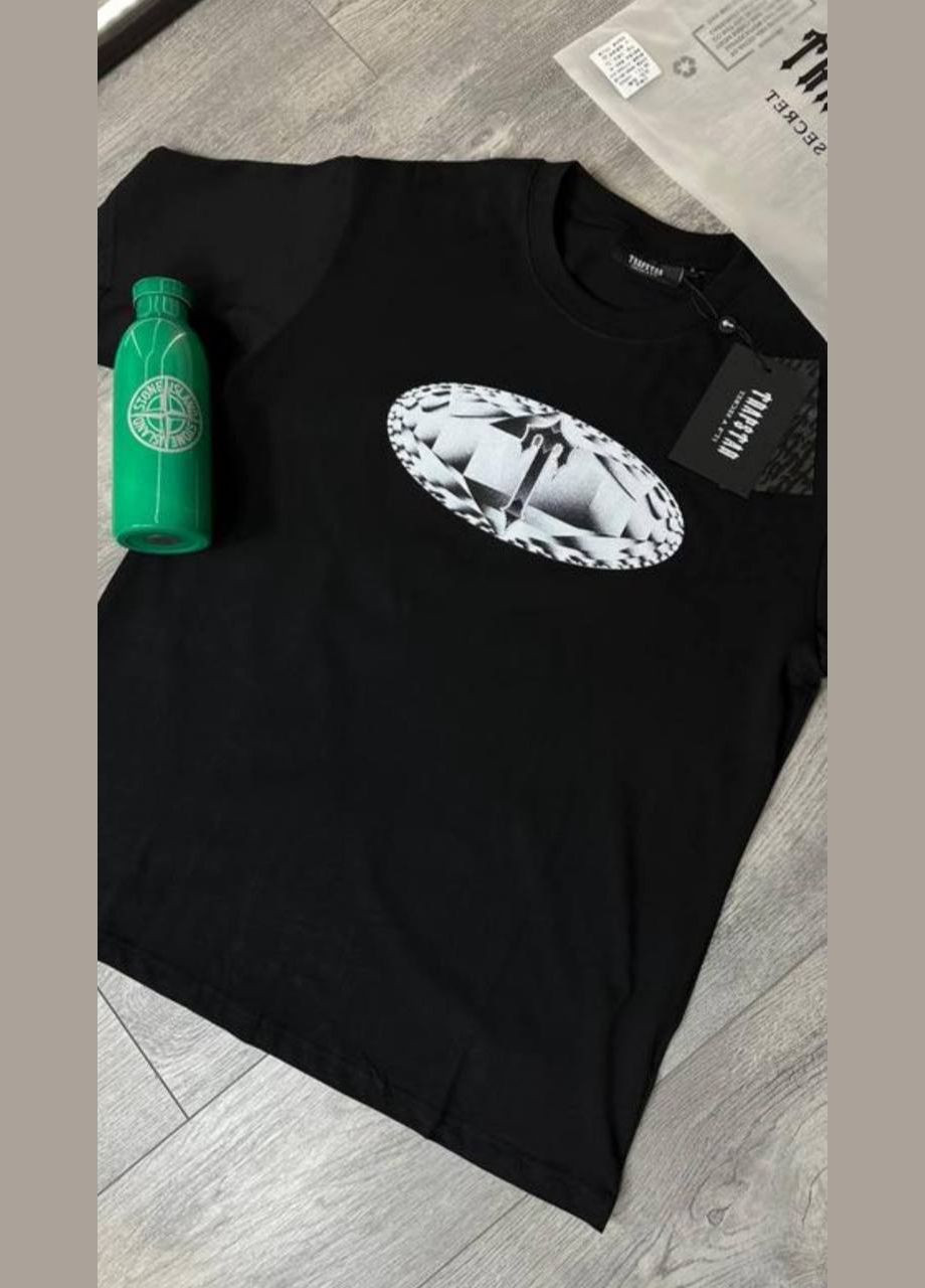 Черная мужская футболка черная с передним брилиантовым принтом в стиле trapstar No Brand