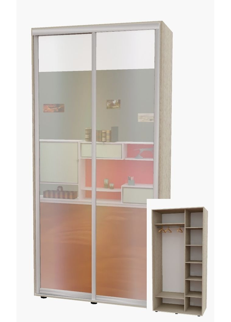 Шафа-купе дводверна 130*60*250 см Дуб Шамоні світлий 2 двері Дзеркало Алекса (360478903)