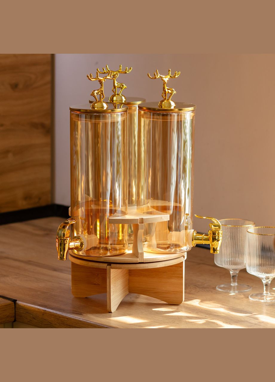 Лимонадница стеклянная 3в1 на подставке с золотыми кранами 5.5 л HP-34-28 Yiwu (337026845)