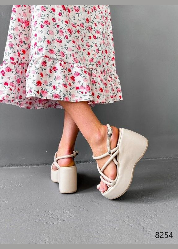 Бежеві босоніжки жіночі текстиль, босоніжки на платформі, бежеві босоніжки платформа Bashili Milla (347147111)