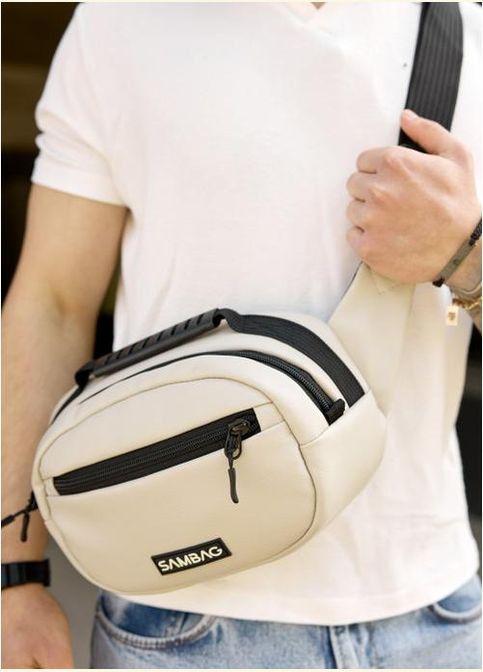 Сумка на пояс через плече чоловіча з екошкіри Сірий 35650 Sambag (334673944)