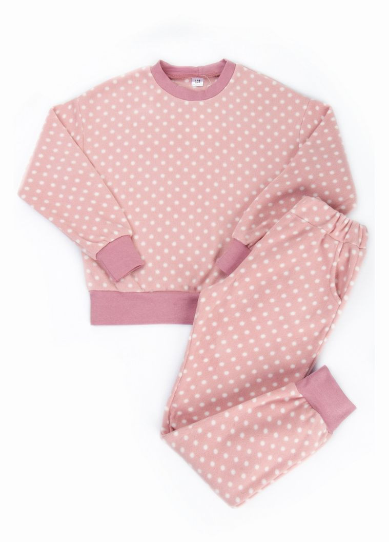 Рожева піжама для дівчат 04-2487-28 140 см горох на сірому Авекстекс