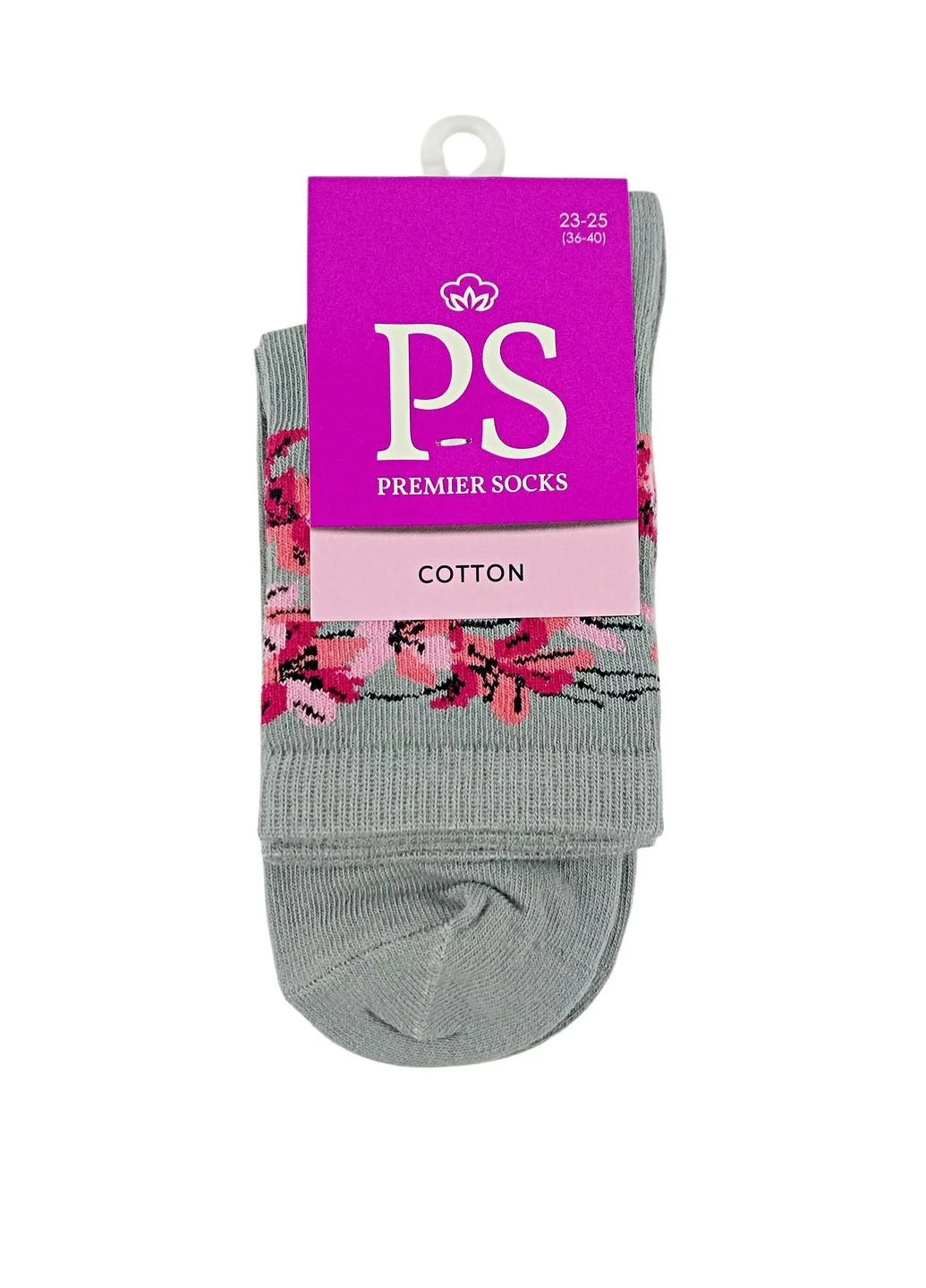 Сірі шкарпетки жіночі класичні преміум ps Premier Socks квіткові (390080336)