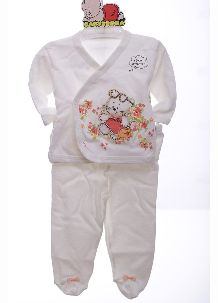 Білий демісезонний комплект розпашонка, повзунки та шапочка для дівчинки кошеня біле 62 см (37644) BABYKROHA