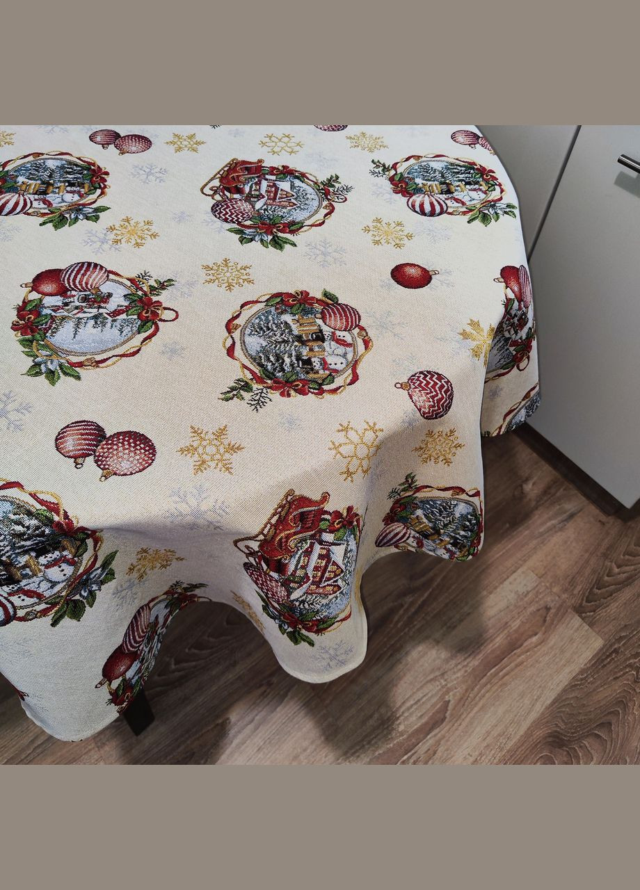 Новорічна скатертина на овальний стіл, святкова гобеленова овальна скатертина на стіл з золотим люрексом 160, 300 Maystat (306812361)