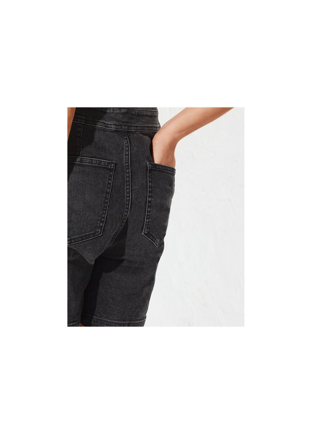 Женский комбинезон, ромпер Esmara комбинезон-шорты однотонный чёрный денил, кэжуал джинс