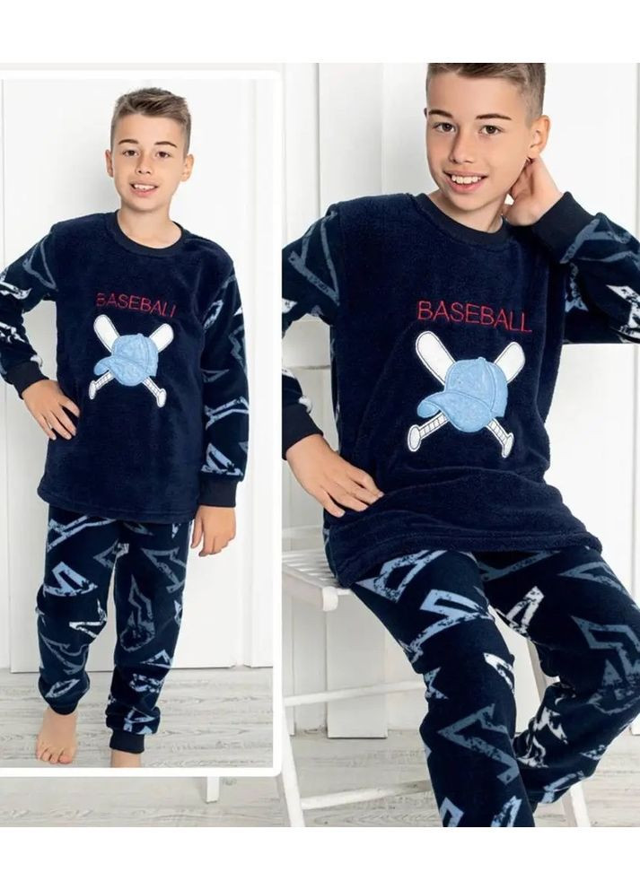 Темно-синяя зимняя флисовая теплая пижама Mini Moon