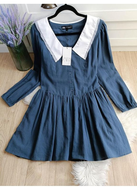 Белое короткое платье с выложистым воротником Zara