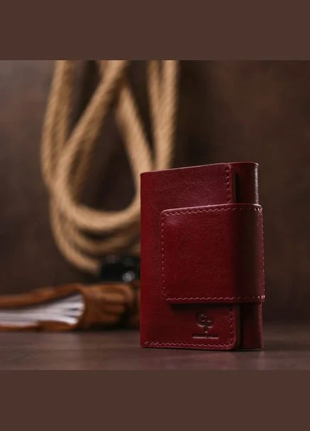Бордове шкіряне портмоне маленьке для жінок 504661 Grande Pelle (303831464)