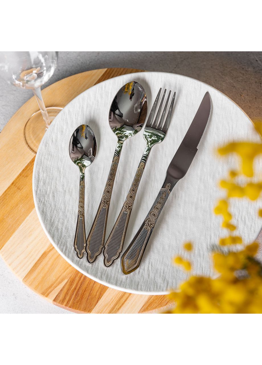 Набір столових приладів золото на 6 персон комплект столових приладів 24 предмети Срібло із золотом Yiwu (360454754)