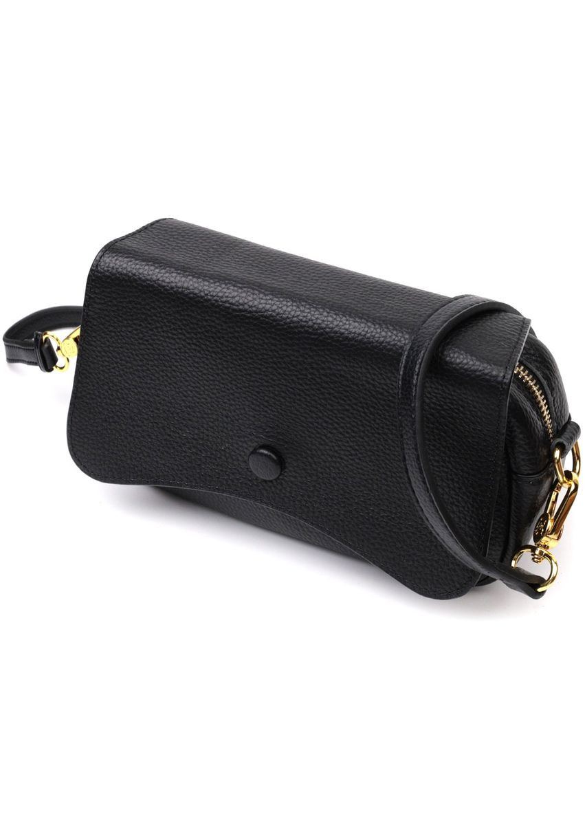 Вечірня жіноча сумка з фігурним клапаном із натуральної шкіри 22429 Чорна Vintage (298567013)