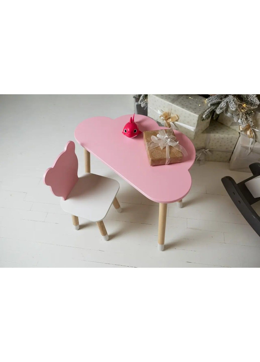 Дитячий комплект столик Хмарка (Рожевий) та стільчик Ведмедик (Рожевий з білим) No Brand (331639712)