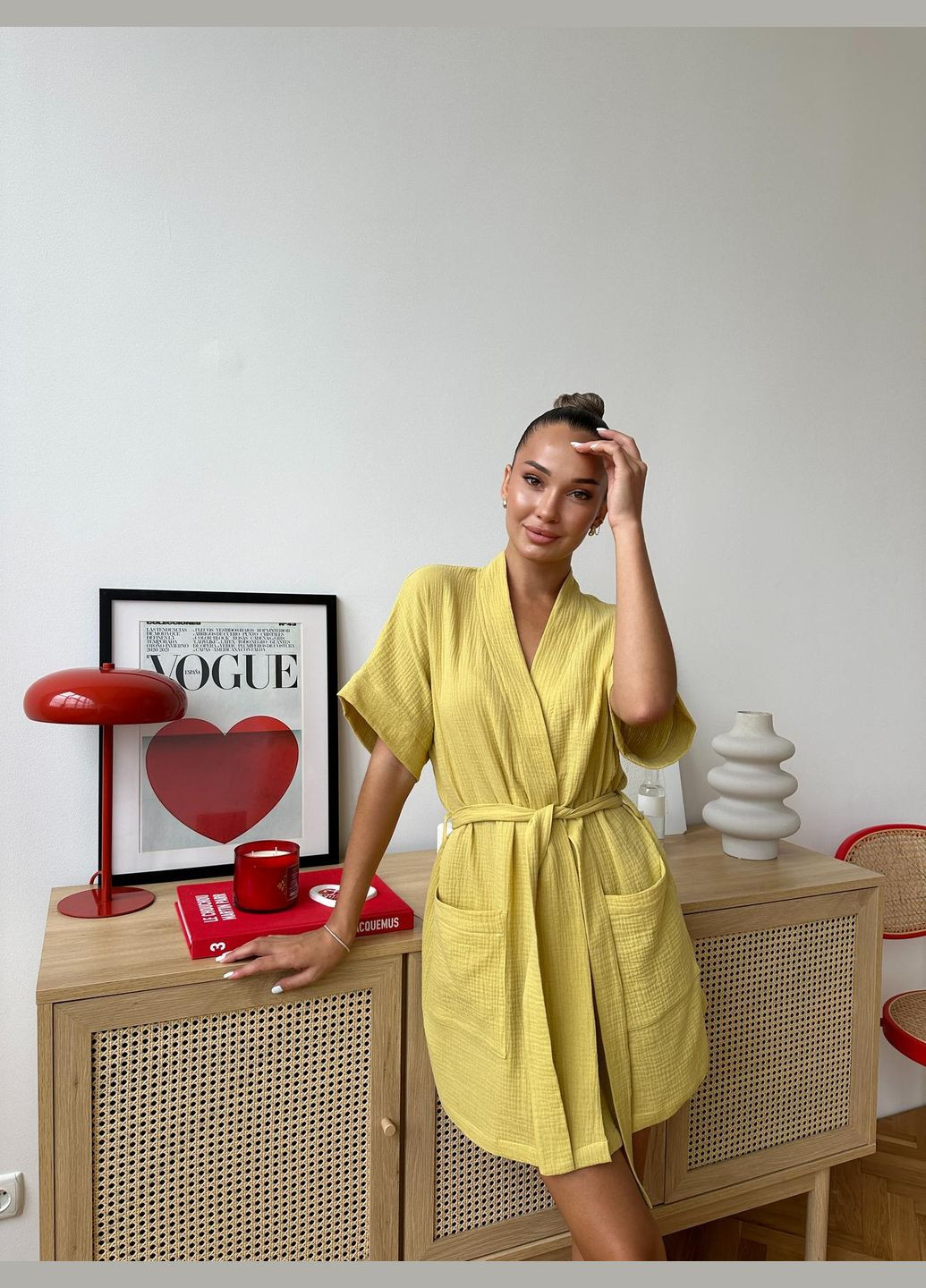 Жіночий халат Hawaii із мусліну гірчиця Cosy (299718096)