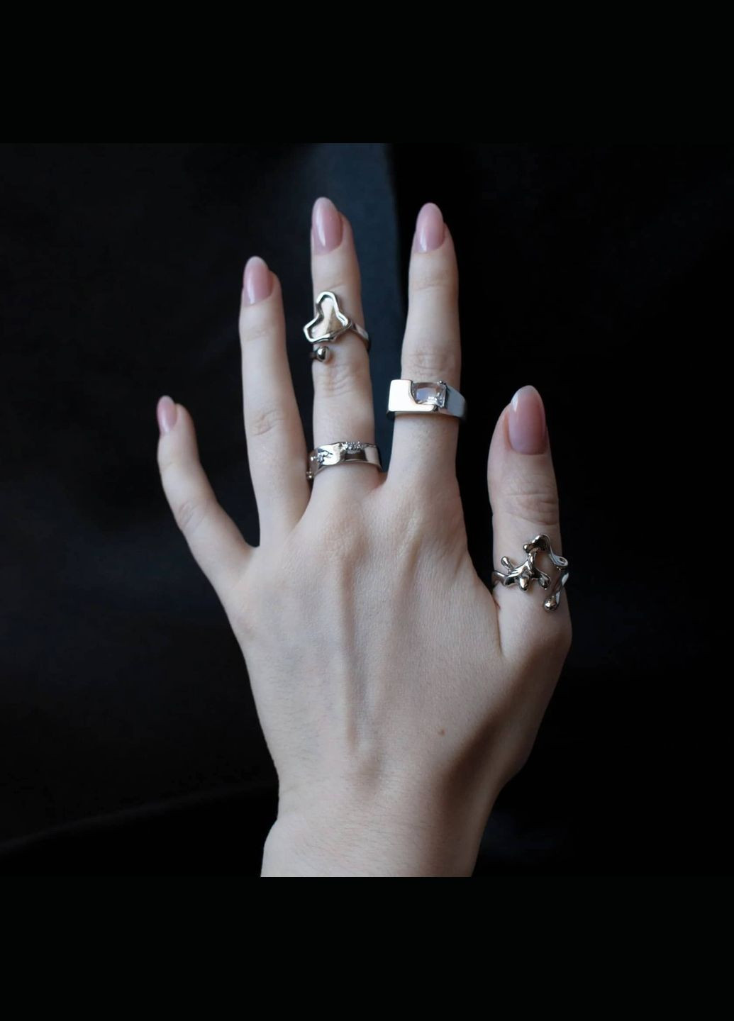 Кольцо Дождевая Капля серебристая унисекс футуристическая форма волны универсальная минимализм геометрическое регулируемое No Brand (321970932)