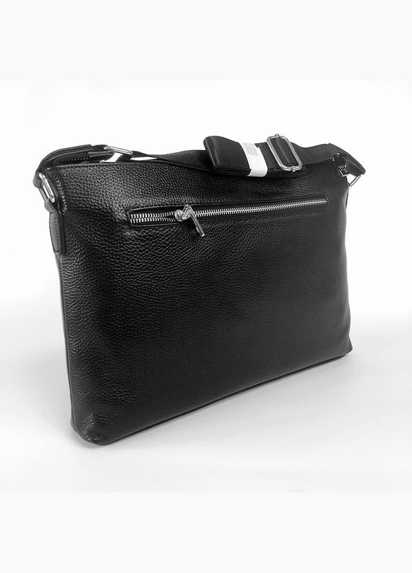 Шкіряна чоловіча прямокутна чорна сумка портфель папка через плече для документів а4 ноутбука No Brand (292404333)