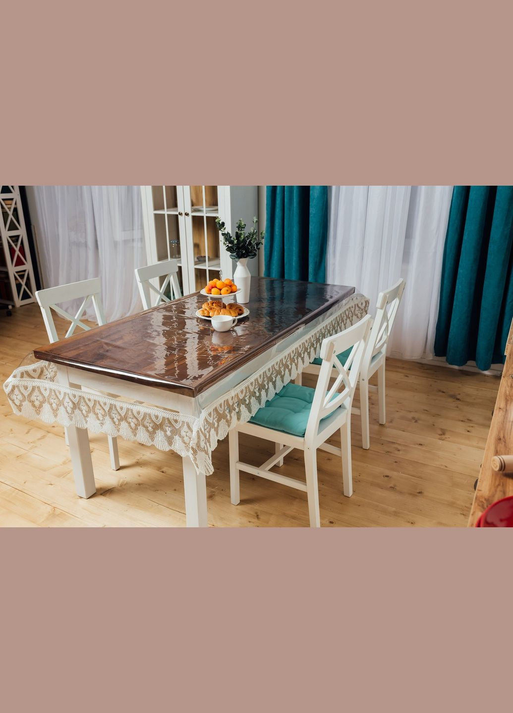 Силіконова скатертина Біло-Кавове Мереживо 170x120см Royal House (315144822)