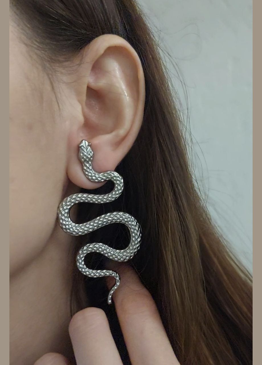 Серьги Змея большие висячие MK1296 серебристый DeKolie (314827575)
