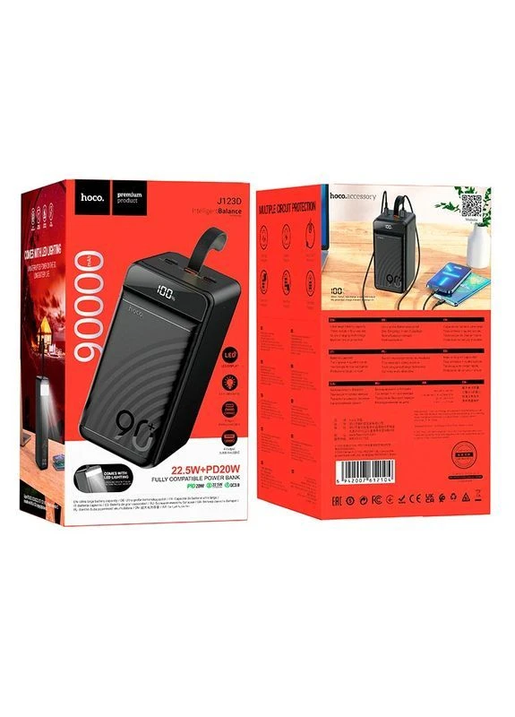 Универсальная мобильная батарея Power Bank J123D 90000mAh/2USB/Type-C/Lightning/QC/PD/22.5W/3A Черный Hoco (368878113)