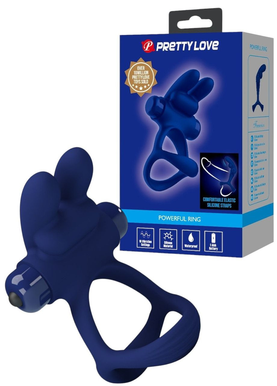 Эрекционное виброкольцо силиконовое с клиторальным стимулятором Pretty Love Powerful ring blue LyBaile (325451892)