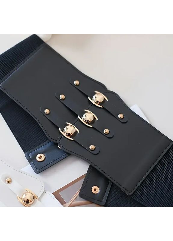 Широкий черный эластичный пояс-корсет с декоративными пряжками No Brand (368643320)