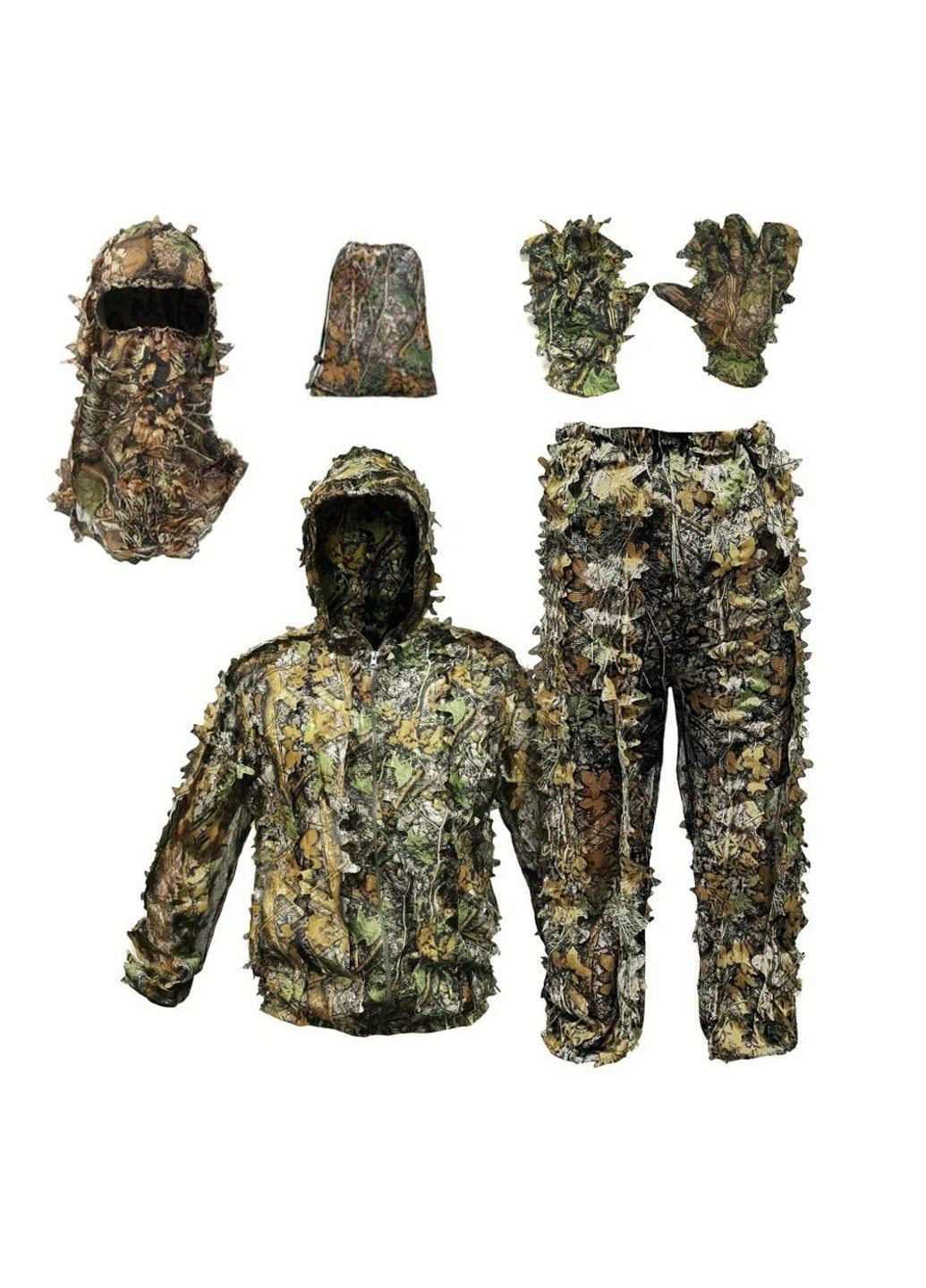Дышащий легкий маскировочный костюм с капюшоном и листьями 6 в 1 (Камуфляж) M-L No Brand (332635204)