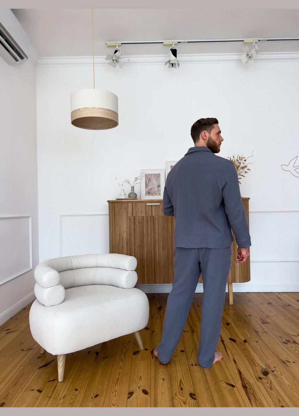 Мужской подарочный комплект муслин халат+пижама в коробке темно-серый Cosy (289370468)